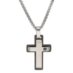 CROSS with Chain Men's LISKA Montecarlo from Silver and Black Stainless Steel with Zircon Stones 86CD326-N - 55162