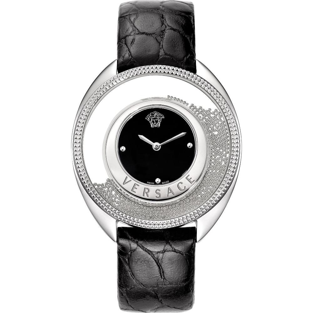 VERSACE Destiny 39mm Silver Stainless Steel Black Leather Strap 86Q99D008S009