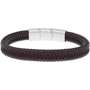 LISKA Leather Collection Men's Bracelet in Brown Leather and Silver Stainless Steel 87BR006 - 55165