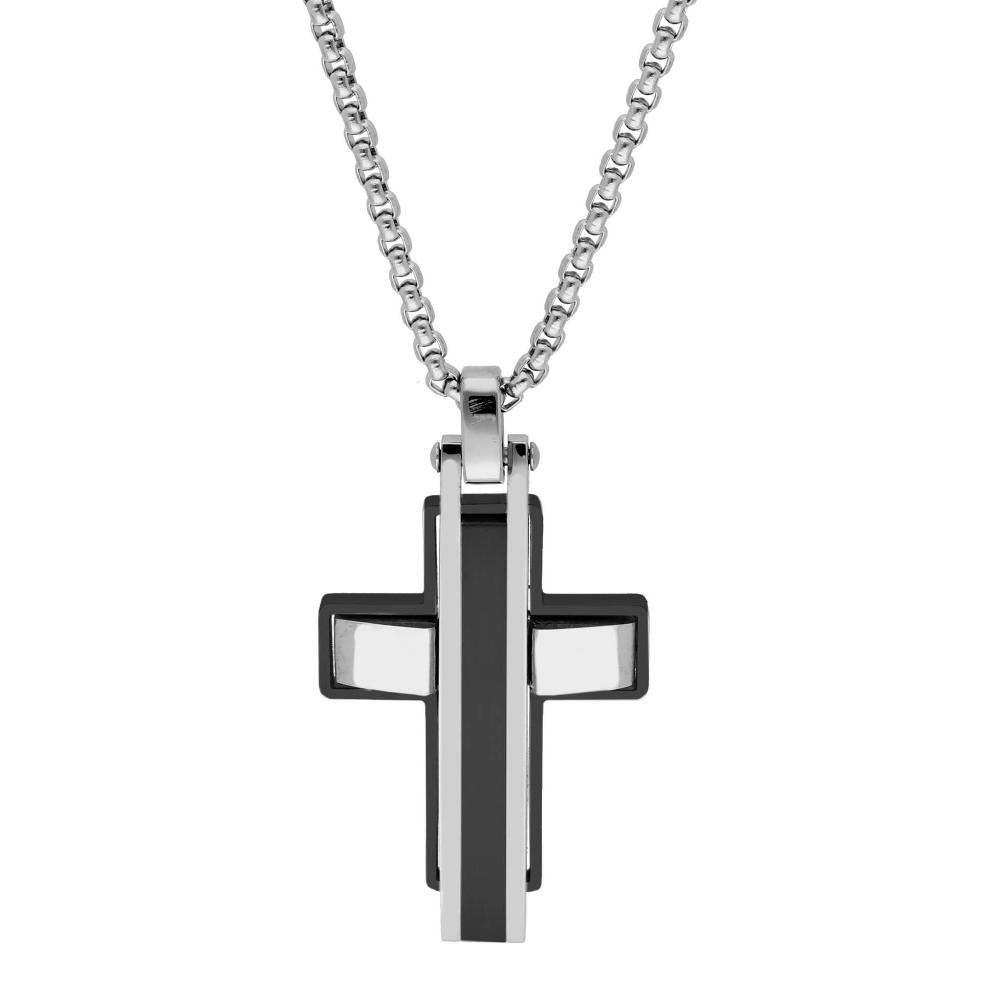 CROSS with Chain Men's LISKA Montecarlo from Silver and Black Stainless Steel 87CD018