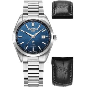ROAMER Elite Automatic Blue Dial 42mm Silver Stainless Steel Bracelet Box Set with Black Leather Strap 970983-41-45-20 - 60479