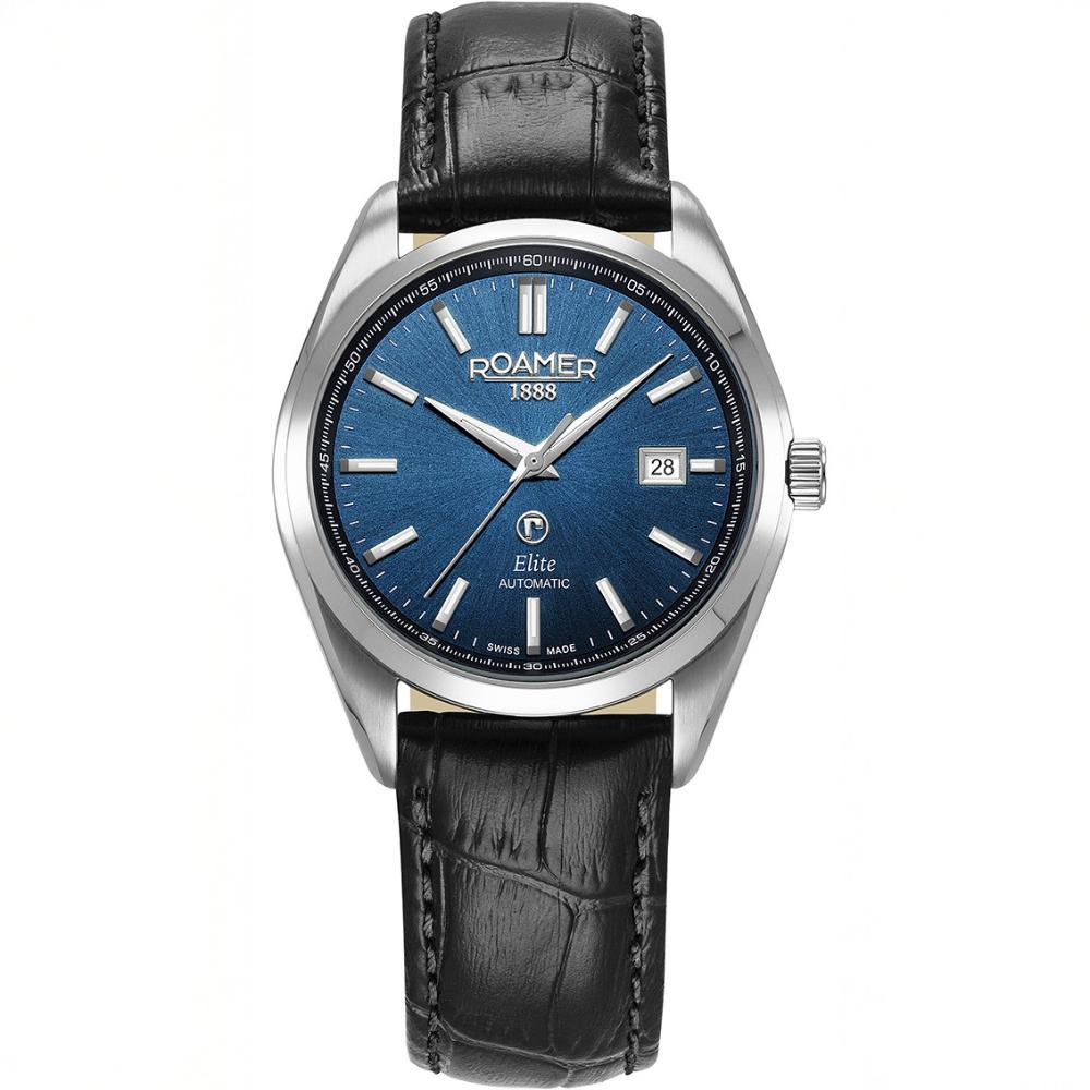 ROAMER Elite Automatic Blue Dial 42mm Silver Stainless Steel Bracelet Box Set with Black Leather Strap 970983-41-45-20