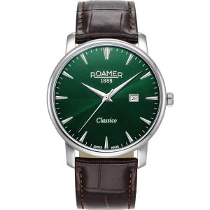 ROAMER Classico Gents Green Dial 40mm Silver Stainless Steel Brown Leather Strap 971856-41-75-05 - 60578