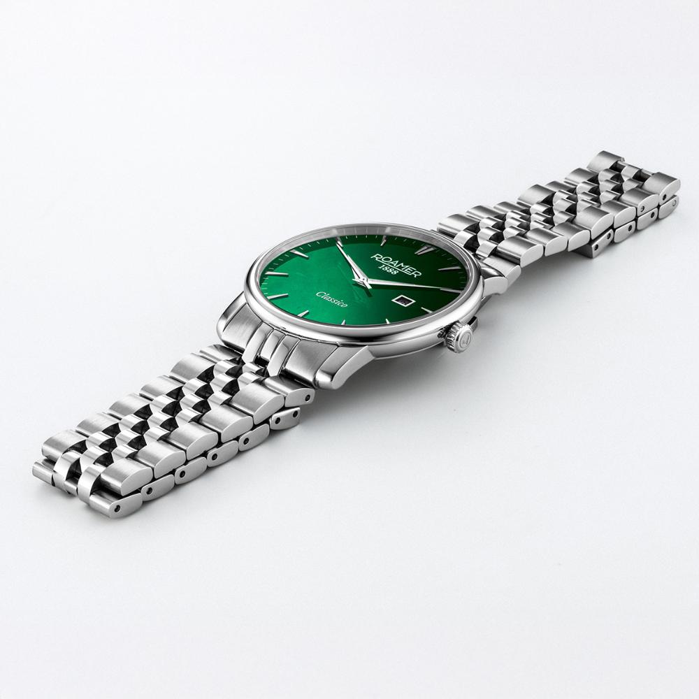 ROAMER Classico Gents Green Dial 40mm Silver Stainless Steel Bracelet 971856-41-75-50