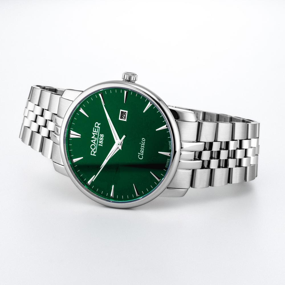 ROAMER Classico Gents Green Dial 40mm Silver Stainless Steel Bracelet 971856-41-75-50
