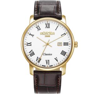 ROAMER Classico Gents White Dial 40mm Gold Stainless Steel Brown Leather Strap 971856-48-25-05 - 60584
