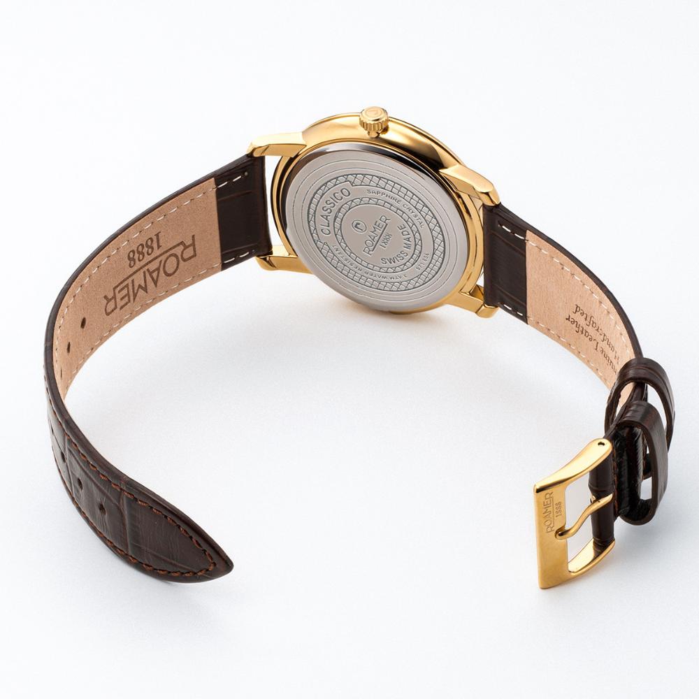 ROAMER Classico Gents White Dial 40mm Gold Stainless Steel Brown Leather Strap 971856-48-25-05