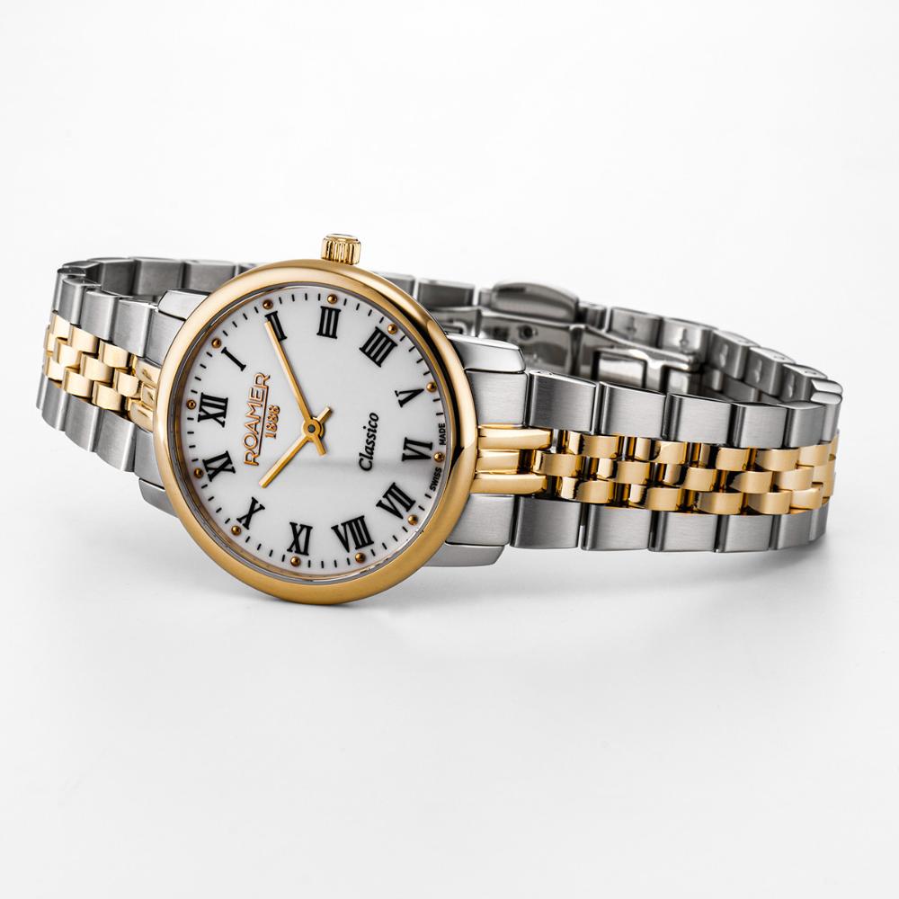 ROAMER Classico Ladies White Dial 30mm Two Tone Gold Stainless Steel Bracelet 971857-48-25-50