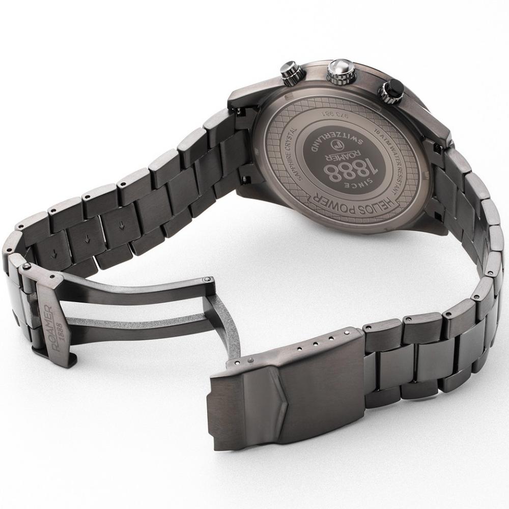 ROAMER Helios Power Chronograph Silver Black Dial 43.5mm Black Titanium Bracelet 973981-44-15-20