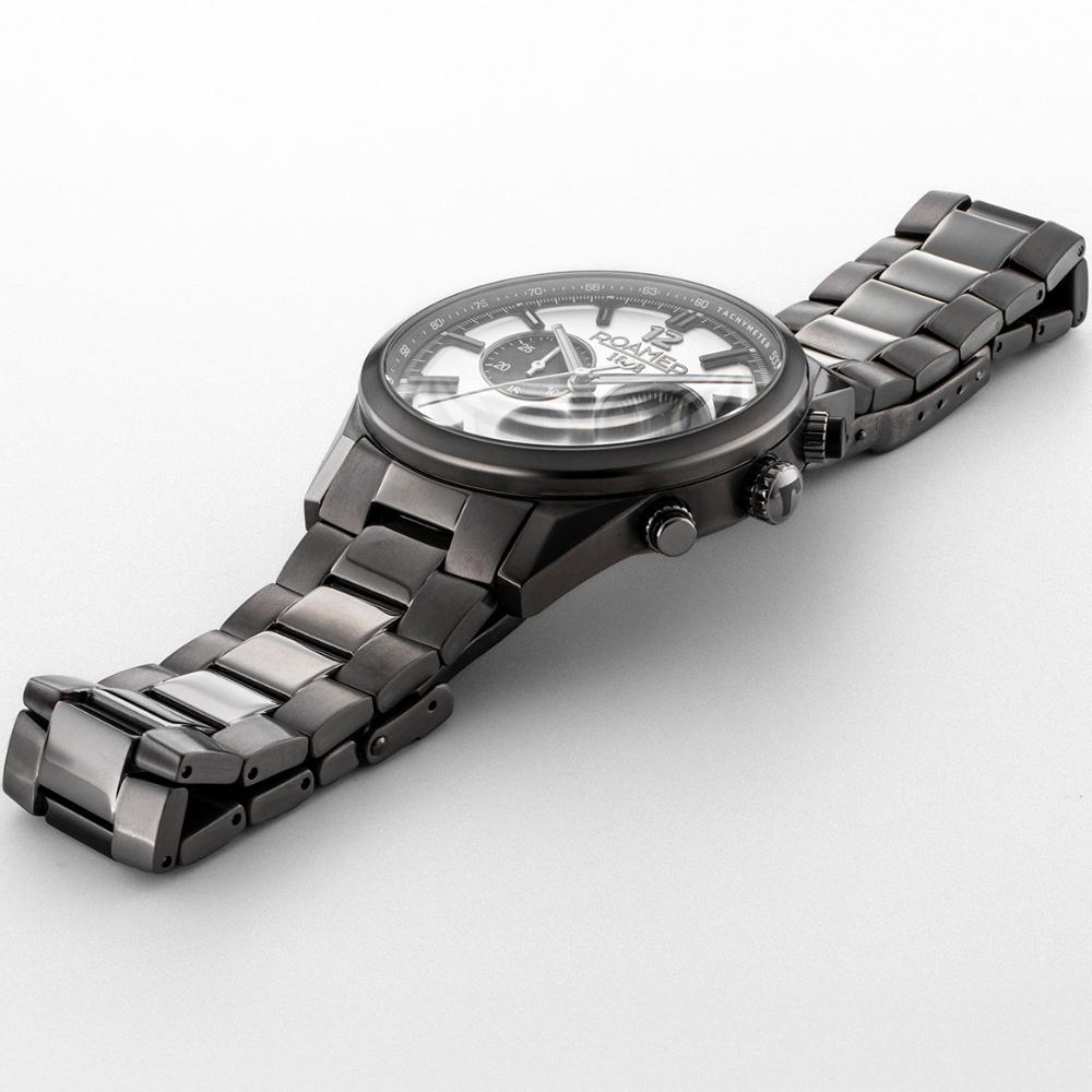 ROAMER Helios Power Chronograph Silver Black Dial 43.5mm Black Titanium Bracelet 973981-44-15-20