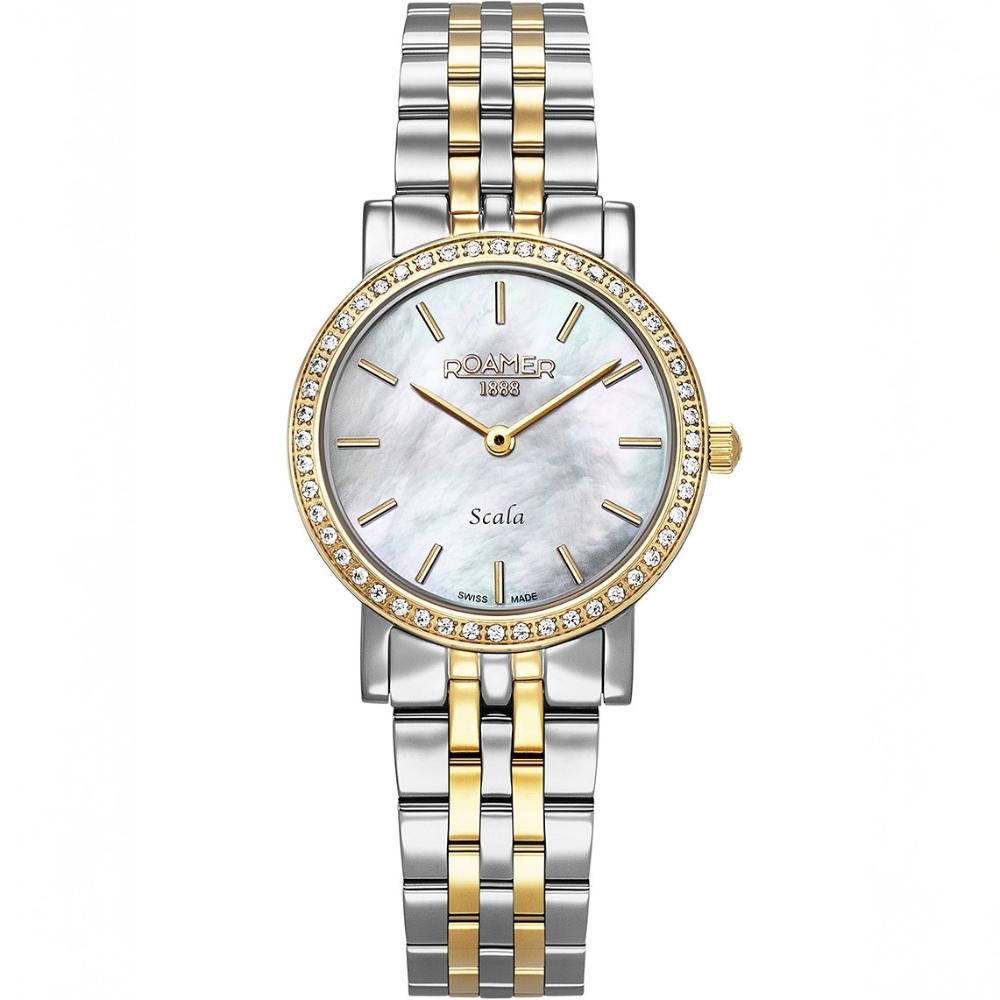 ROAMER Scala Crystals White Pearl Dial 28mm Two Tone Gold Stainless Steel Bracelet 976830-47-20-50