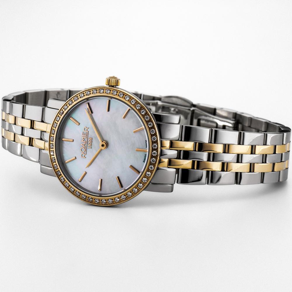 ROAMER Scala Crystals White Pearl Dial 28mm Two Tone Gold Stainless Steel Bracelet 976830-47-20-50