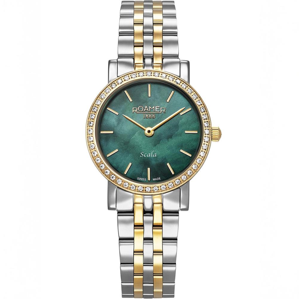 ROAMER Scala Crystals Green Pearl Dial 28mm Two Tone Gold Stainless Steel Bracelet 976830-47-70-50