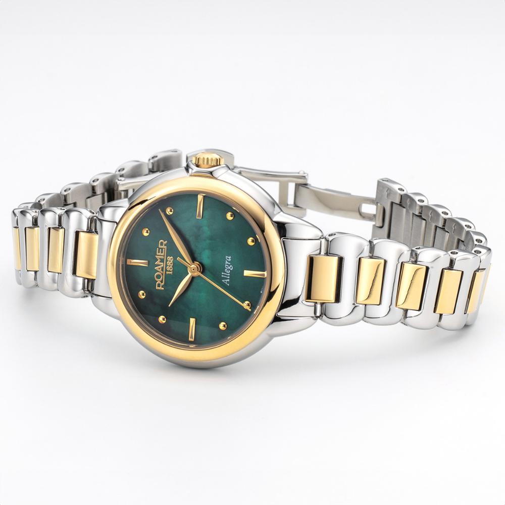 ROAMER Allegra Green Pearl Dial 32mm Two Tone Gold Stainless Steel Bracelet 977847-47-70-20