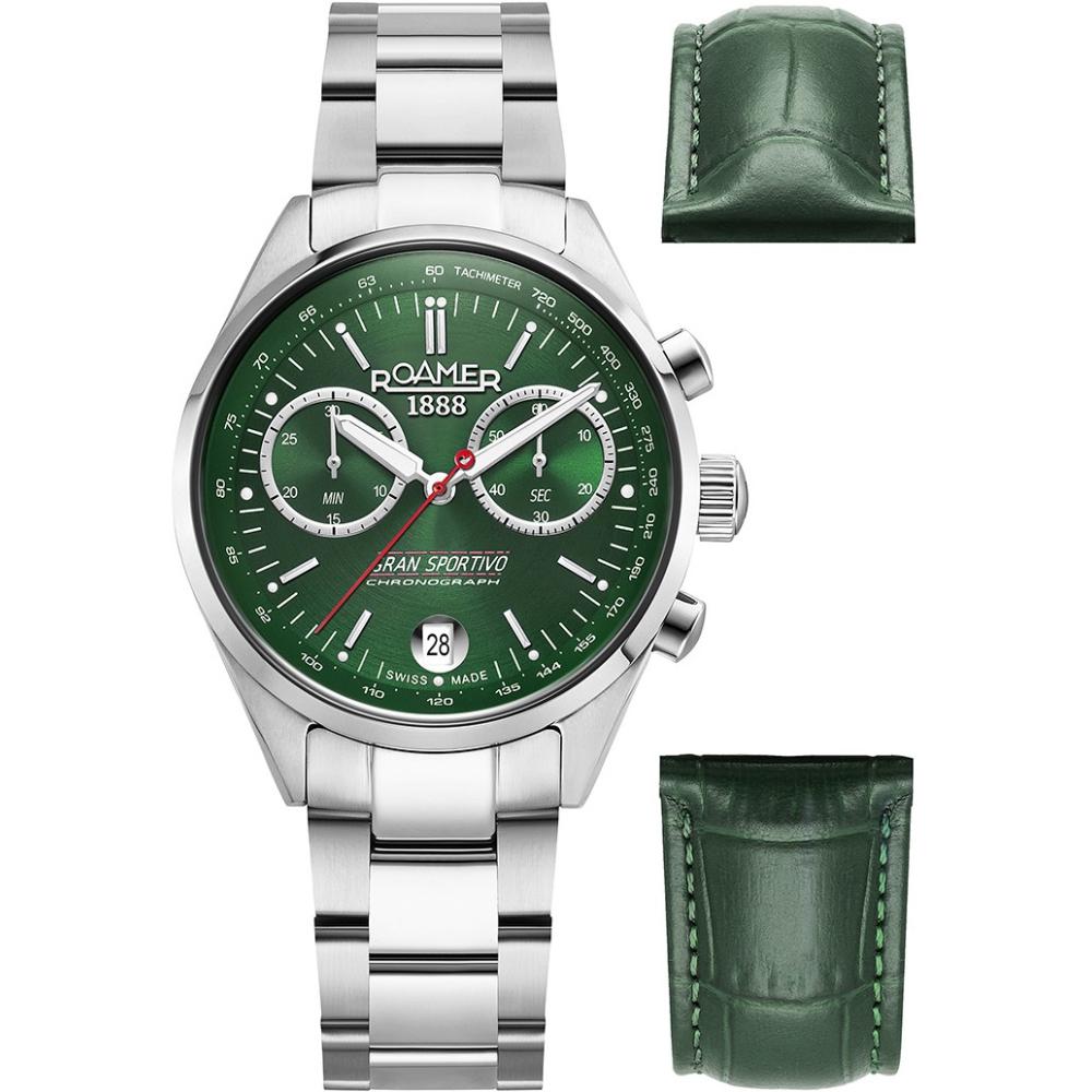 ROAMER Gran Sportivo Chronograph Box Set Green Dial 41mm Silver Stainless Steel Bracelet 978818-41-75-20