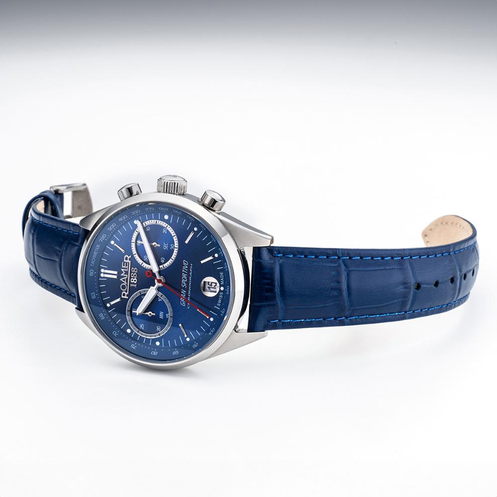 ROAMER Gran Sportivo Chronograph Box Set Blue Dial 41mm Silver Stainless Steel Bracelet 978818-41-45-20