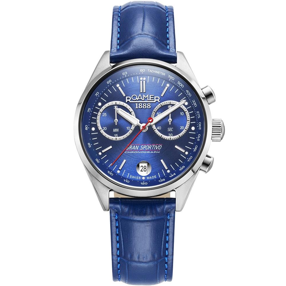 ROAMER Gran Sportivo Chronograph Box Set Blue Dial 41mm Silver Stainless Steel Bracelet 978818-41-45-20