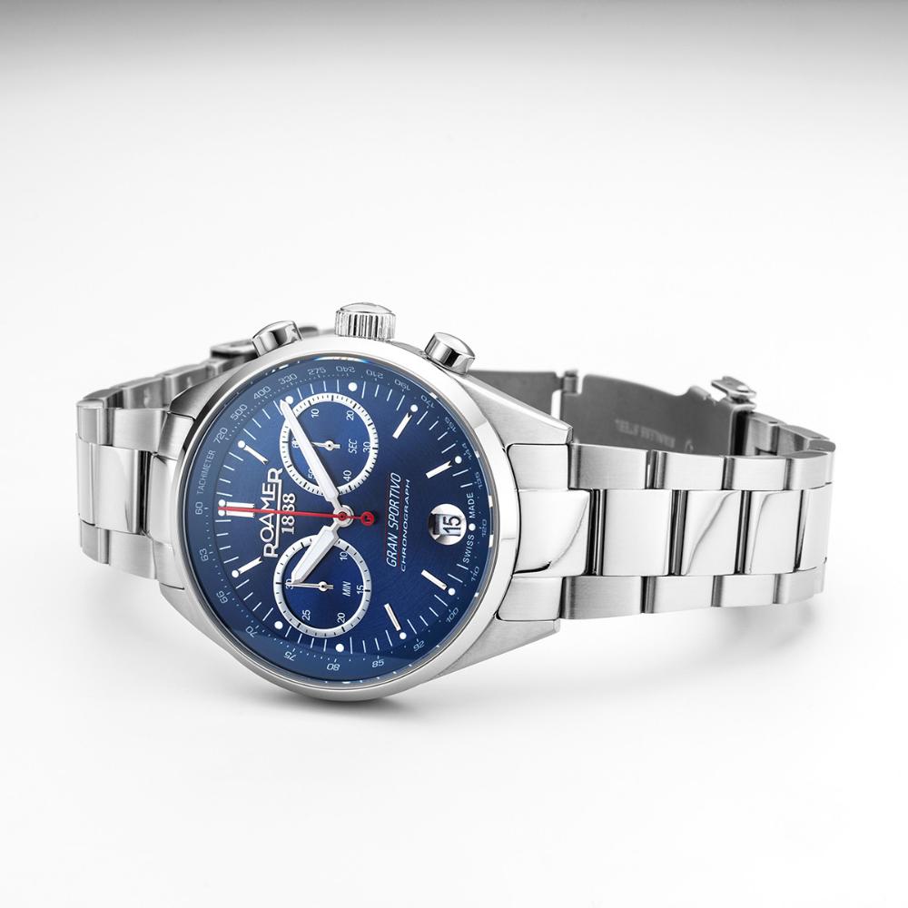 ROAMER Gran Sportivo Chronograph Box Set Blue Dial 41mm Silver Stainless Steel Bracelet 978818-41-45-20