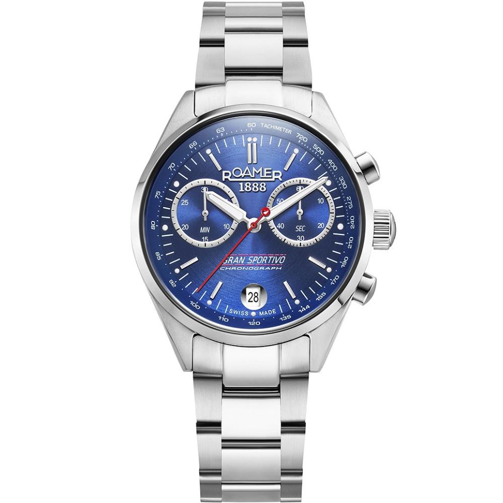 ROAMER Gran Sportivo Chronograph Box Set Blue Dial 41mm Silver Stainless Steel Bracelet 978818-41-45-20