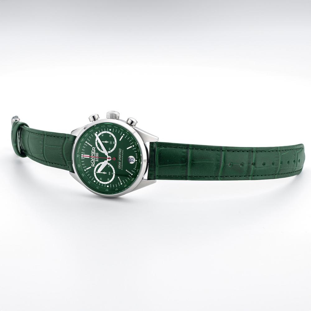 ROAMER Gran Sportivo Chronograph Box Set Green Dial 41mm Silver Stainless Steel Bracelet 978818-41-75-20