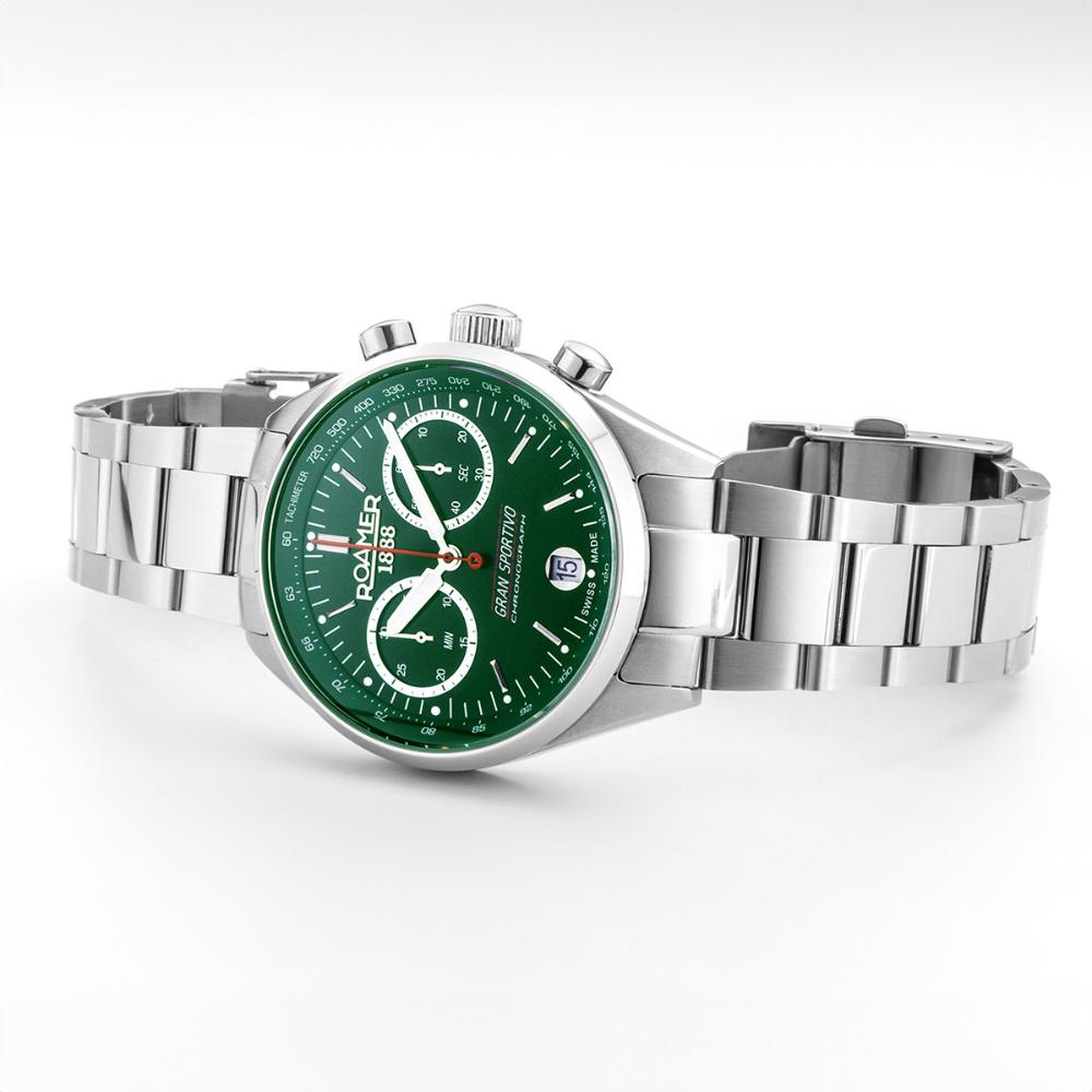 ROAMER Gran Sportivo Chronograph Box Set Green Dial 41mm Silver Stainless Steel Bracelet 978818-41-75-20