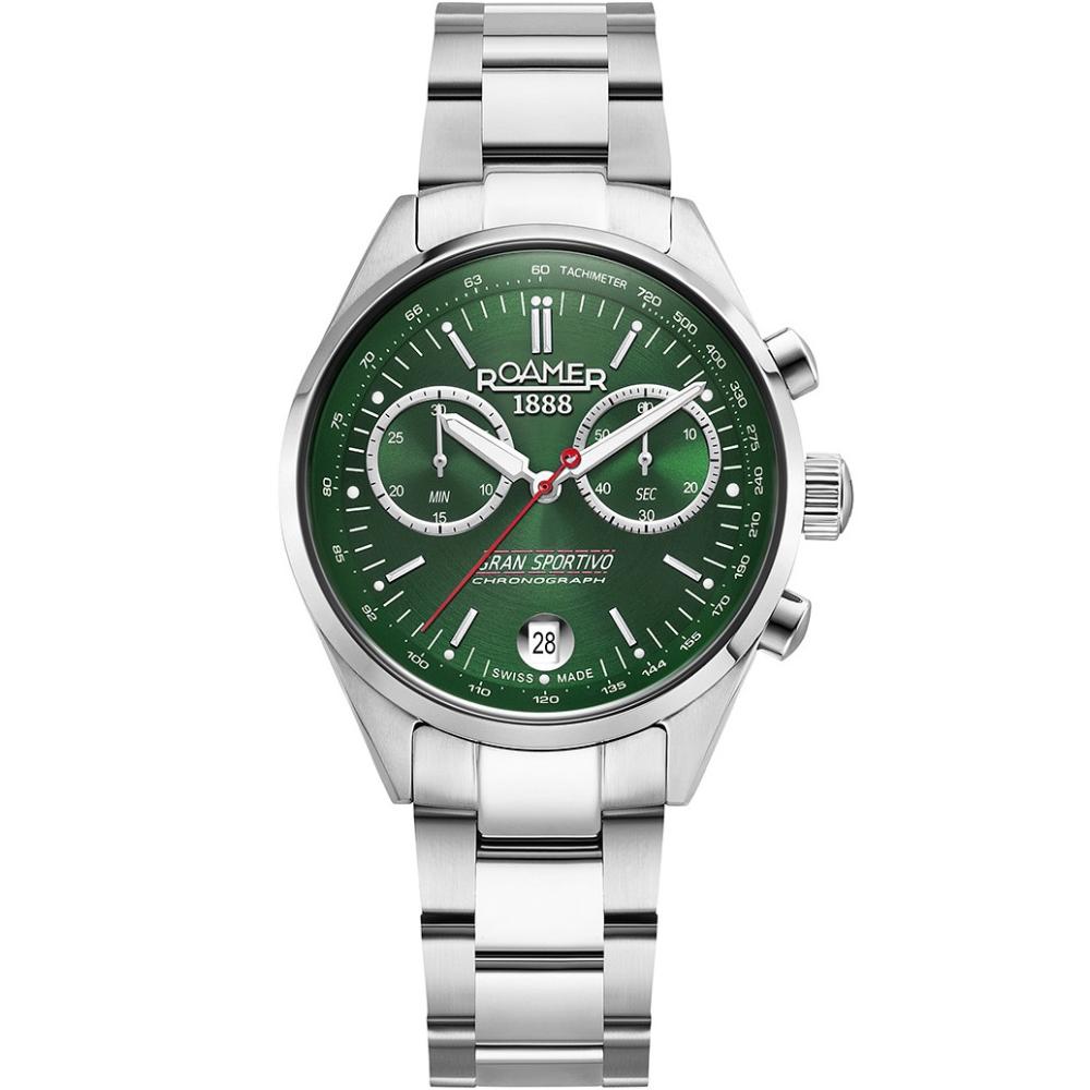 ROAMER Gran Sportivo Chronograph Box Set Green Dial 41mm Silver Stainless Steel Bracelet 978818-41-75-20