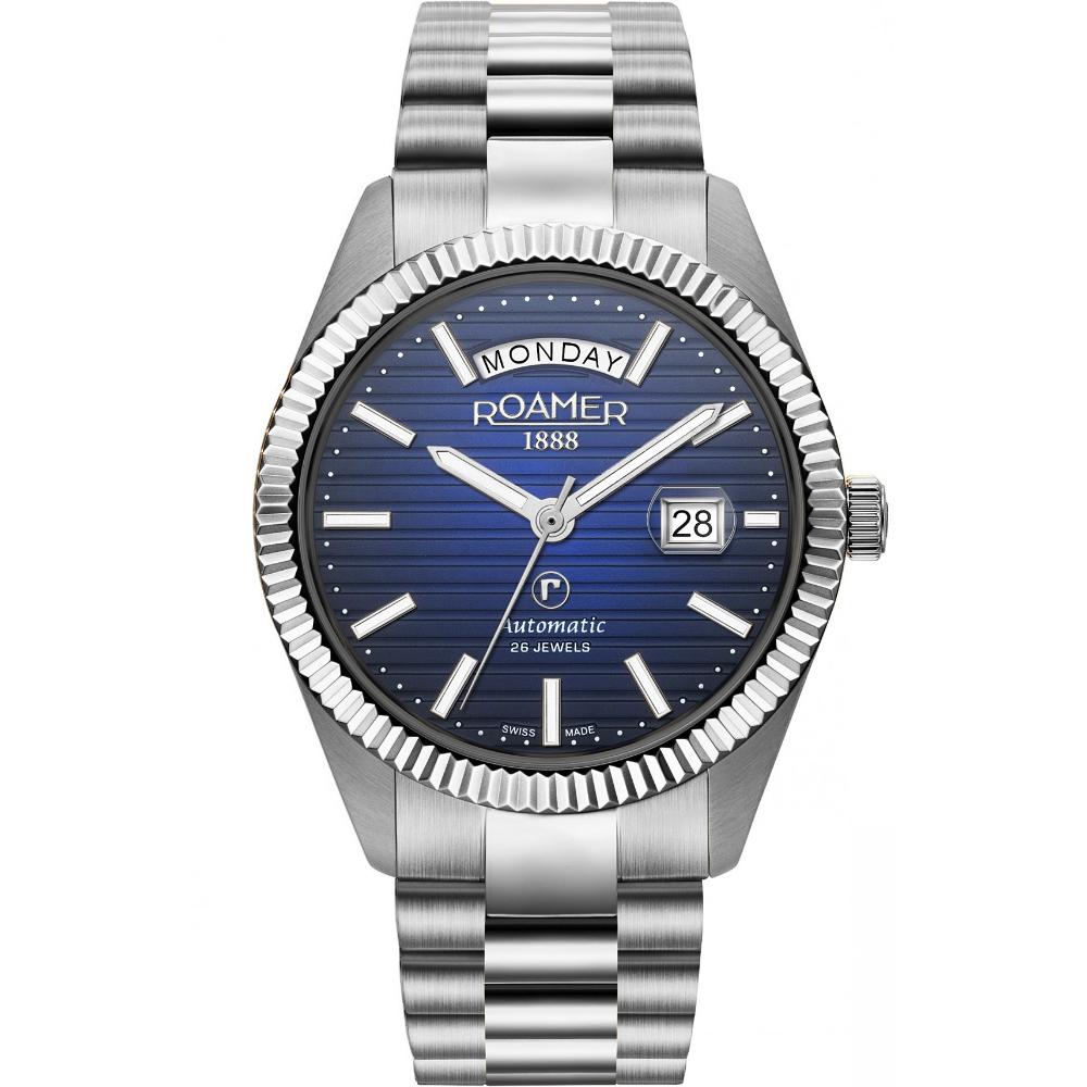 ROAMER Primeline Daydate II Blue Dial Automatic 42mm Silver Stainless Steel Bracelet 981666-41-45-50