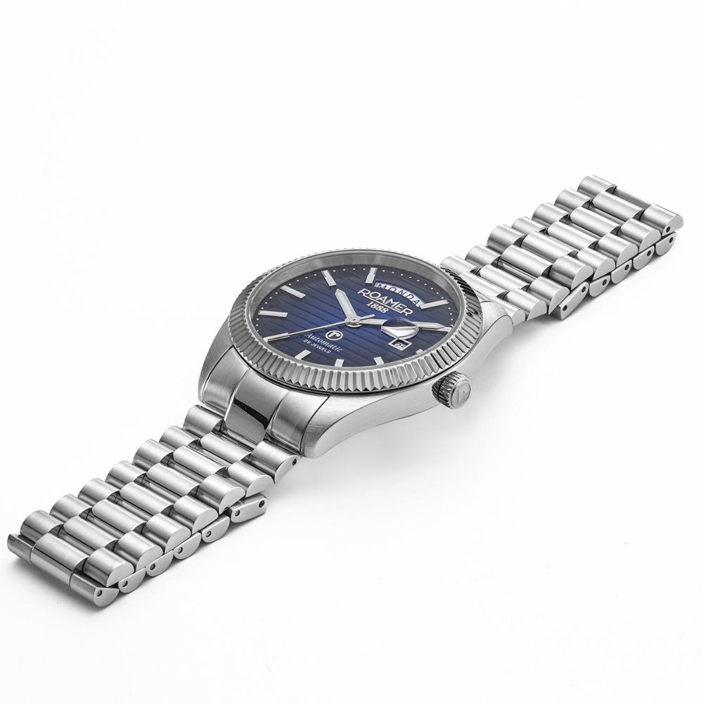 ROAMER Primeline Daydate II Blue Dial Automatic 42mm Silver Stainless Steel Bracelet 981666-41-45-50