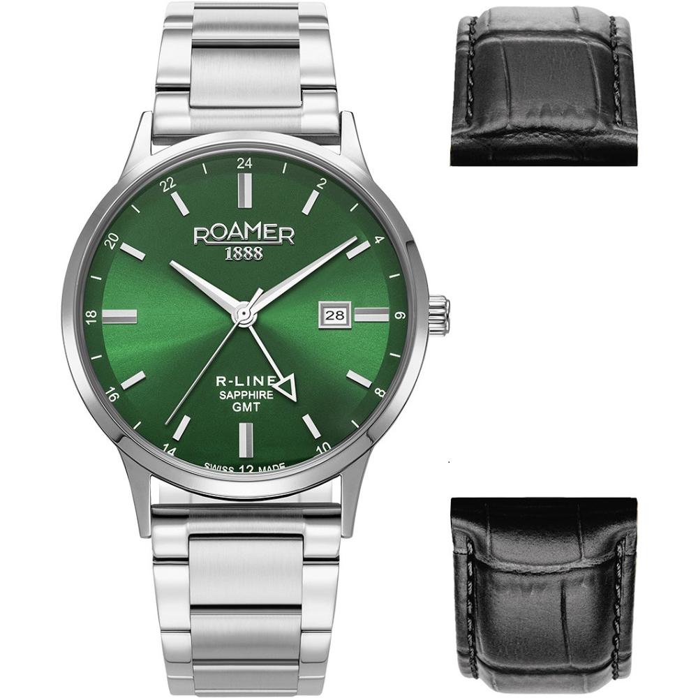 ROAMER R-Line GMT Box Set Green Dial 43mm Silver Stainless Steel Bracelet 990987-41-75-05