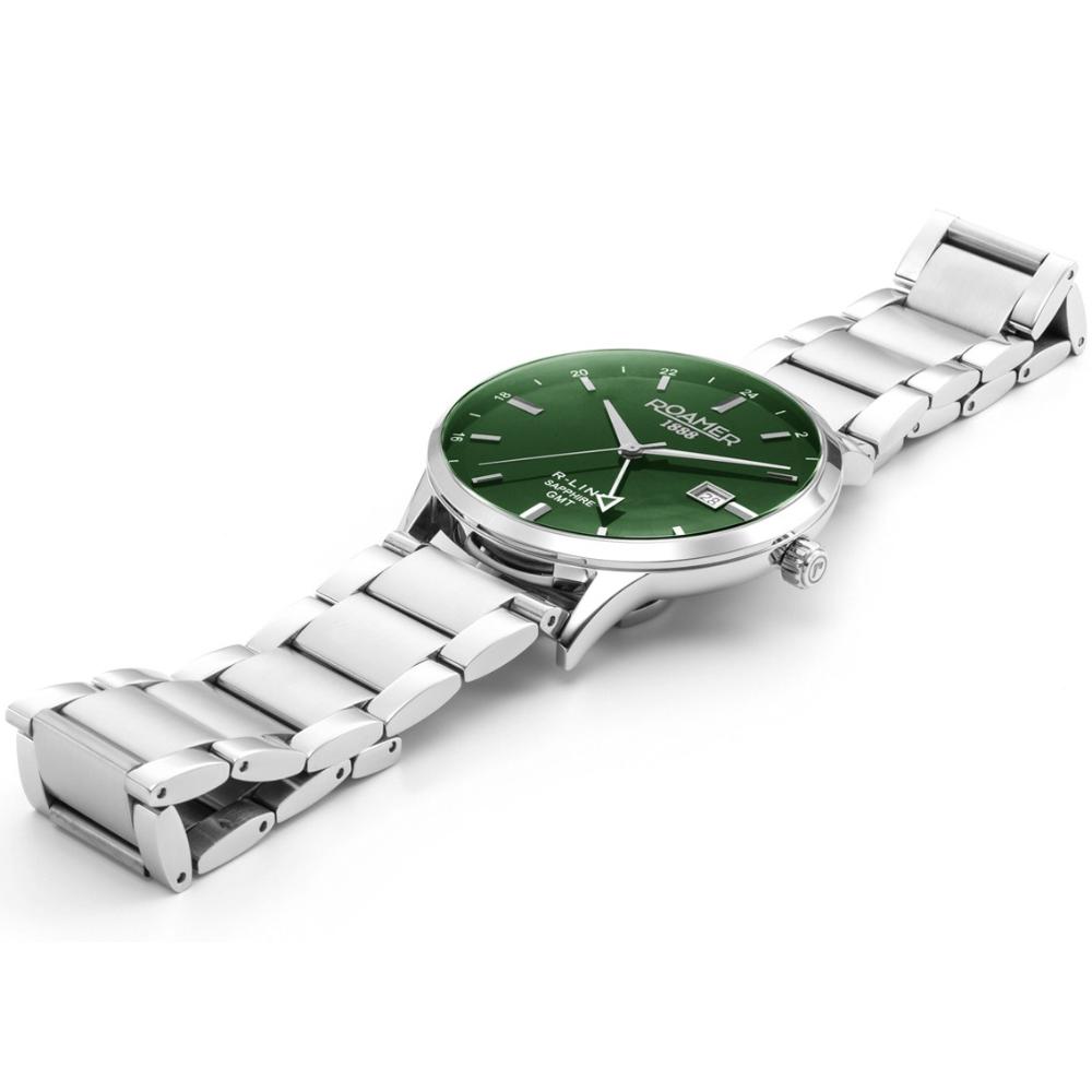 ROAMER R-Line GMT Box Set Green Dial 43mm Silver Stainless Steel Bracelet 990987-41-75-05