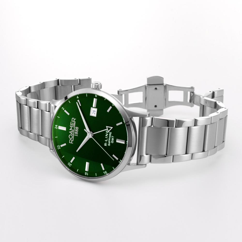 ROAMER R-Line GMT Box Set Green Dial 43mm Silver Stainless Steel Bracelet 990987-41-75-05