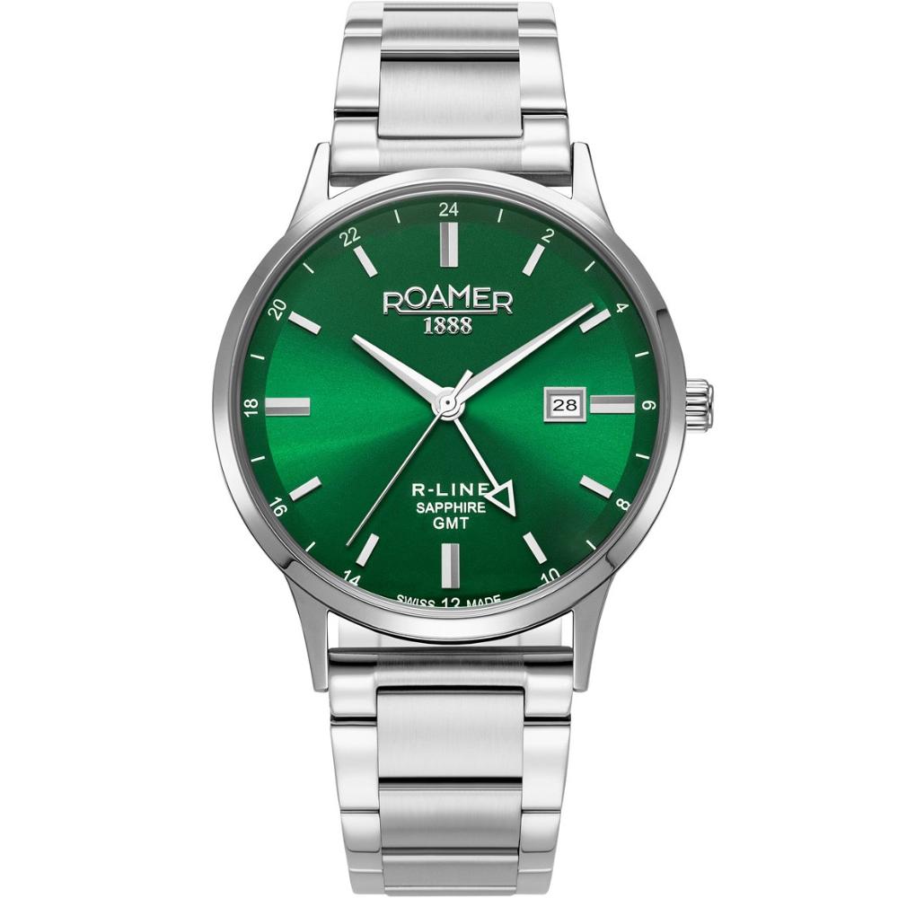 ROAMER R-Line GMT Box Set Green Dial 43mm Silver Stainless Steel Bracelet 990987-41-75-05