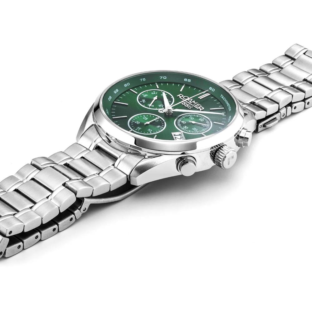 ROAMER Pro Chrono Green Dial 42mm Silver Stainless Steel Bracelet 993819-41-75-20