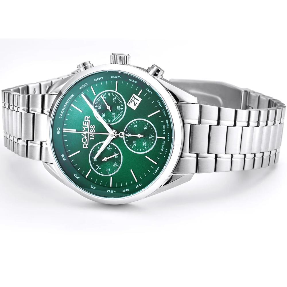 ROAMER Pro Chrono Green Dial 42mm Silver Stainless Steel Bracelet 993819-41-75-20