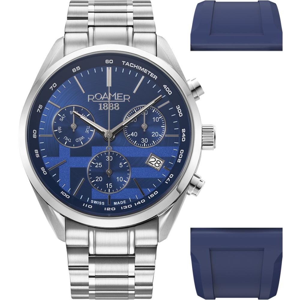 ROAMER Pro Chrono Greek Limited Edition Box Set Blue Dial 43.5mm Silver Stainless Steel Bracelet 993819-41-45-21