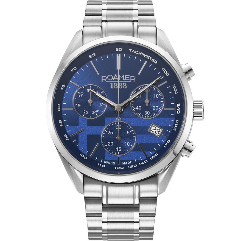 ROAMER Pro Chrono Greek Limited Edition Box Set Blue Dial 43.5mm Silver Stainless Steel Bracelet 993819-41-45-21