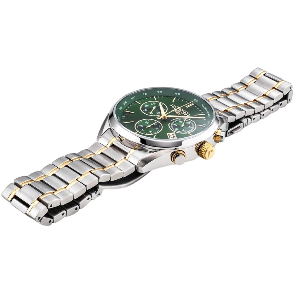 ROAMER Pro Chrono Green Dial 42mm Two Tone Gold Stainless Steel Bracelet 993819-47-75-20