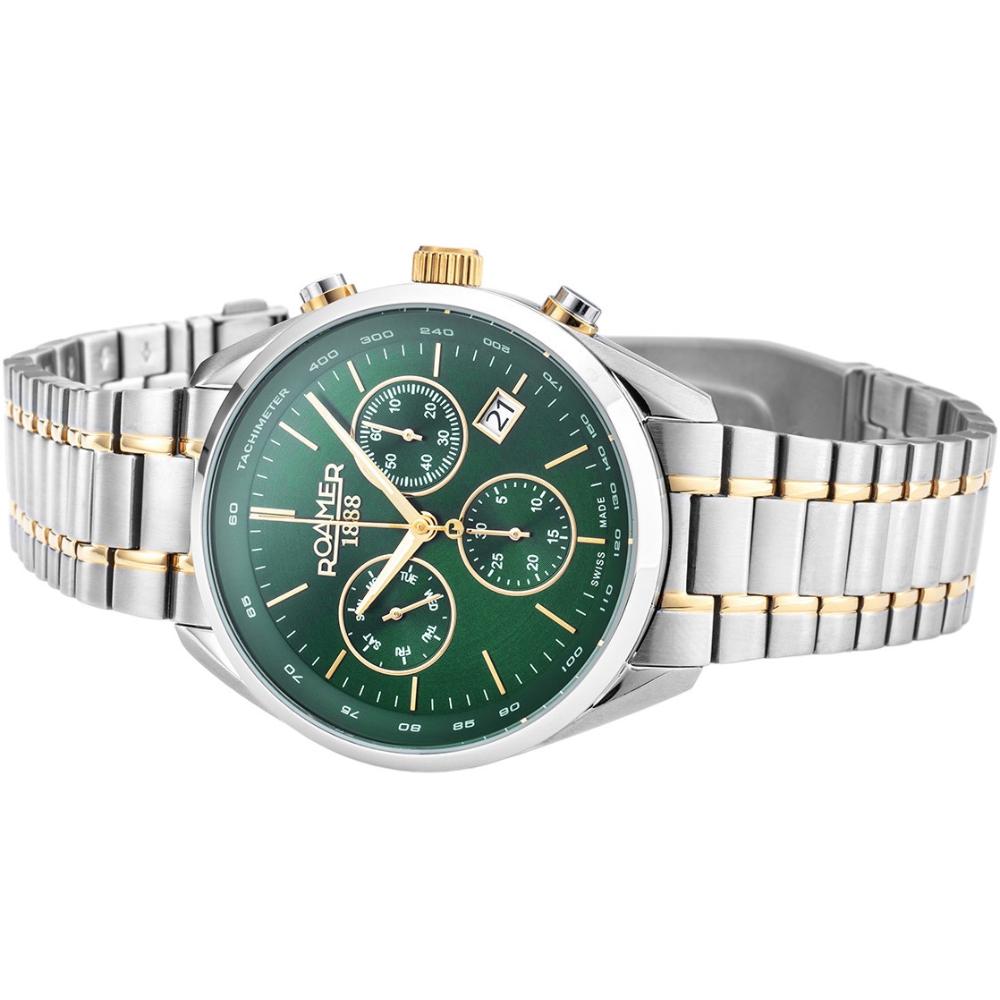 ROAMER Pro Chrono Green Dial 42mm Two Tone Gold Stainless Steel Bracelet 993819-47-75-20