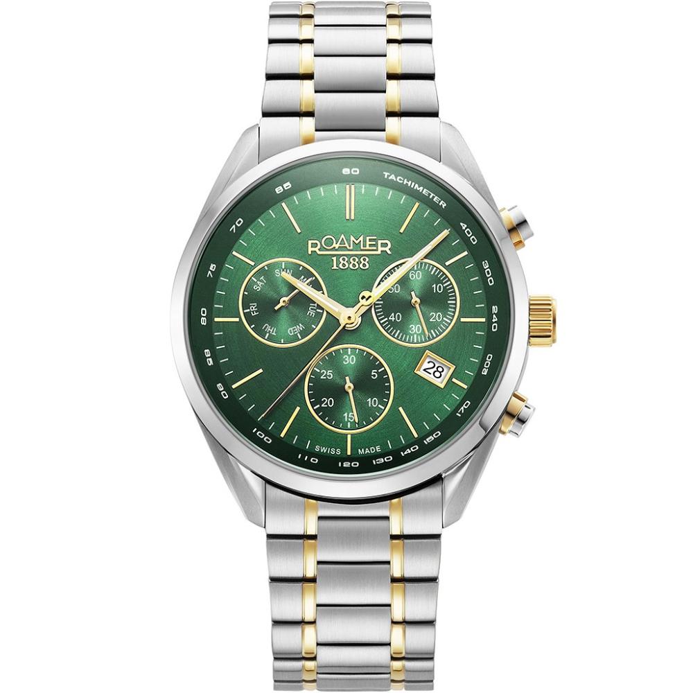 ROAMER Pro Chrono Green Dial 42mm Two Tone Gold Stainless Steel Bracelet 993819-47-75-20