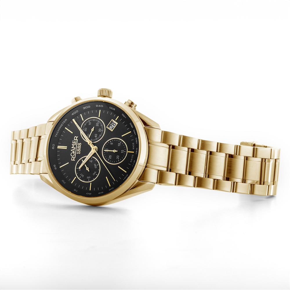 ROAMER Pro Chrono Black Dial 42mm Gold Stainless Steel Bracelet 993819-48-85-20