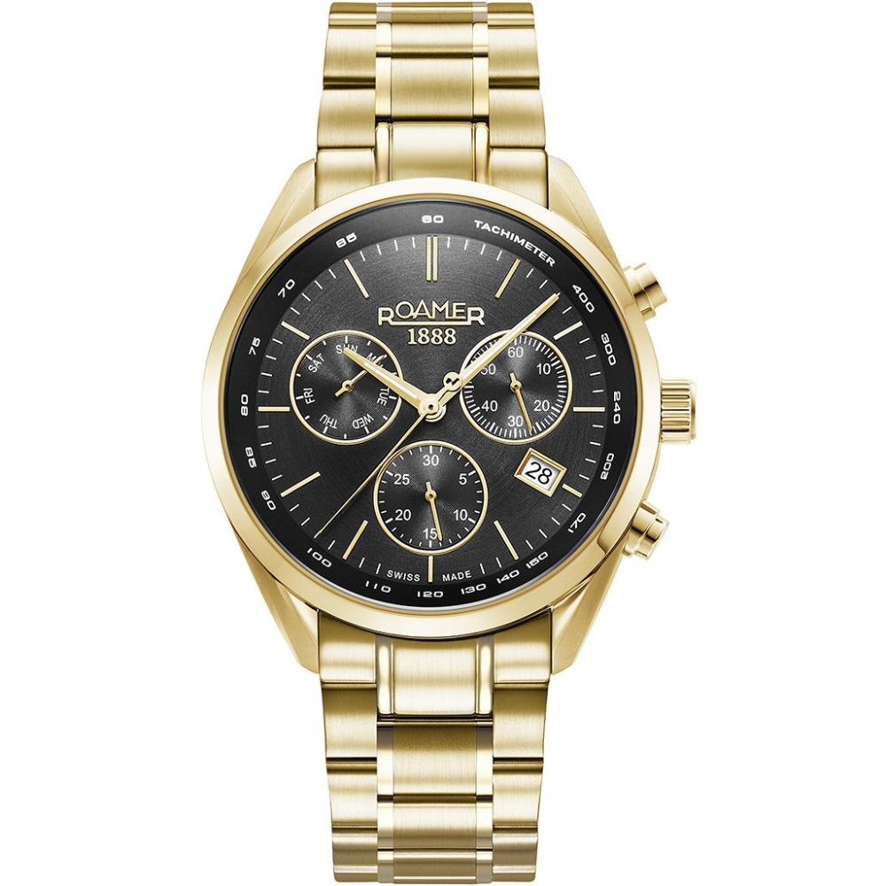 ROAMER Pro Chrono Black Dial 42mm Gold Stainless Steel Bracelet 993819-48-85-20