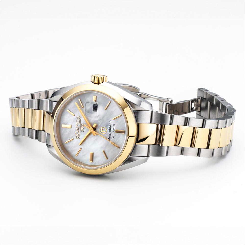 ROAMER Montalbano Ladies Automatic White Pearl Dial 31mm Two Tone Gold Stainless Steel Bracelet 996990-47-20-20