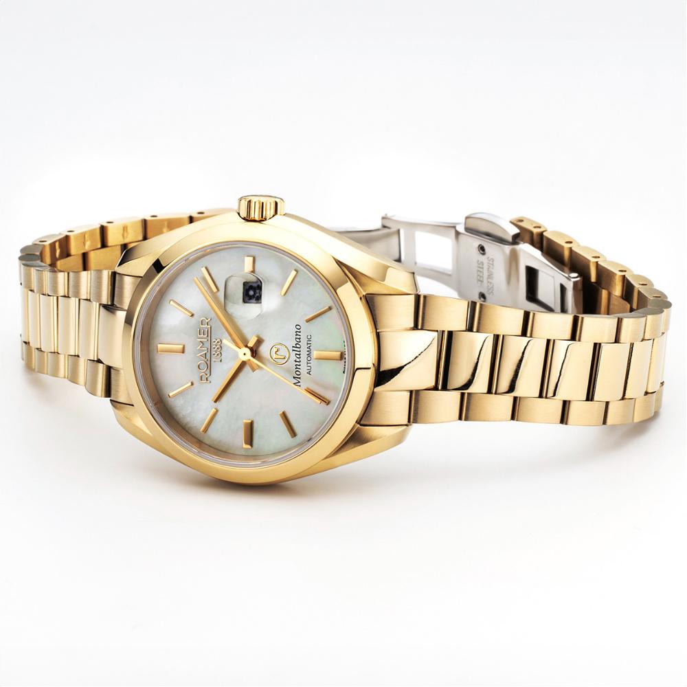 ROAMER Montalbano Ladies Automatic Yellow Pearl Dial 31mm Gold Stainless Steel Bracelet 996990-48-30-20