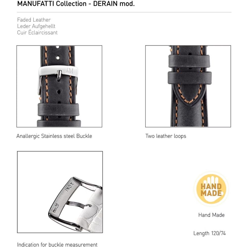 MORELLATO Derain Hand Made Watch Strap 22-18mm Black Leather A01X4434B09019CR22
