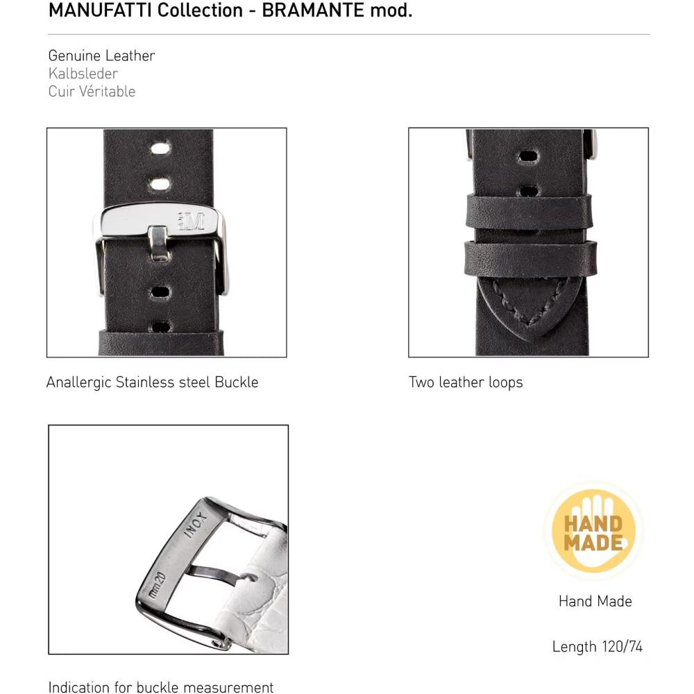 MORELLATO Bramante Hand Made Watch Strap 20-18mm Black Leather A01X4683B90019CR20 - 4