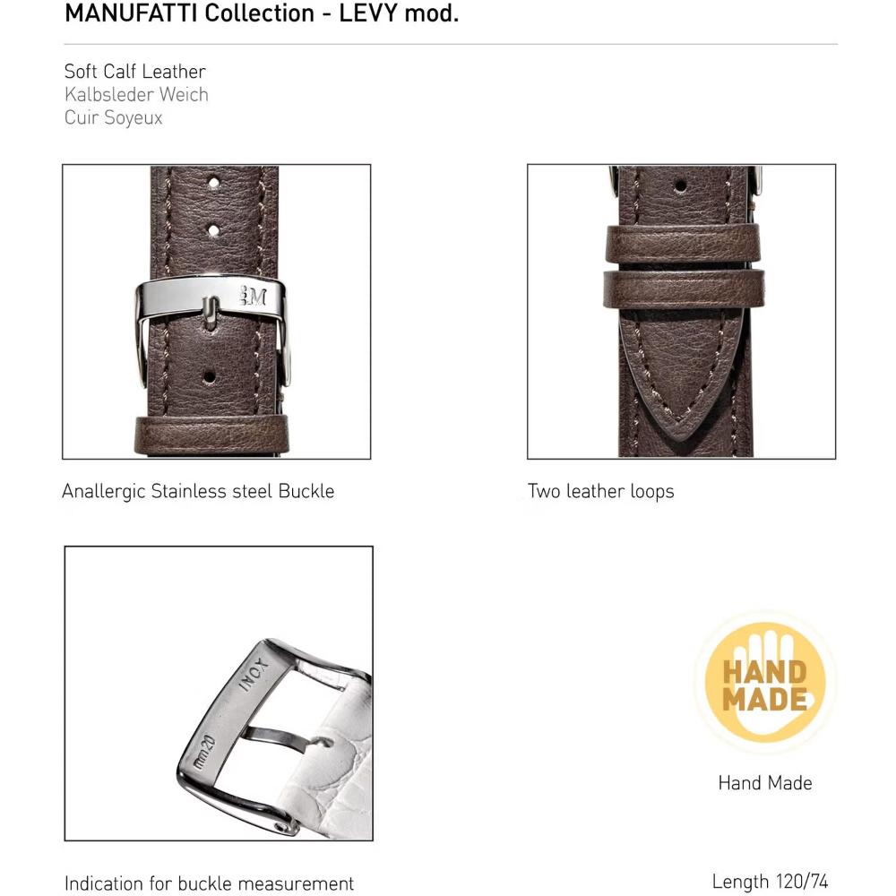 MORELLATO Levy Hand Made Watch Strap 20-18mm Brown Leather Silver Hardware A01X5045A61030CR20