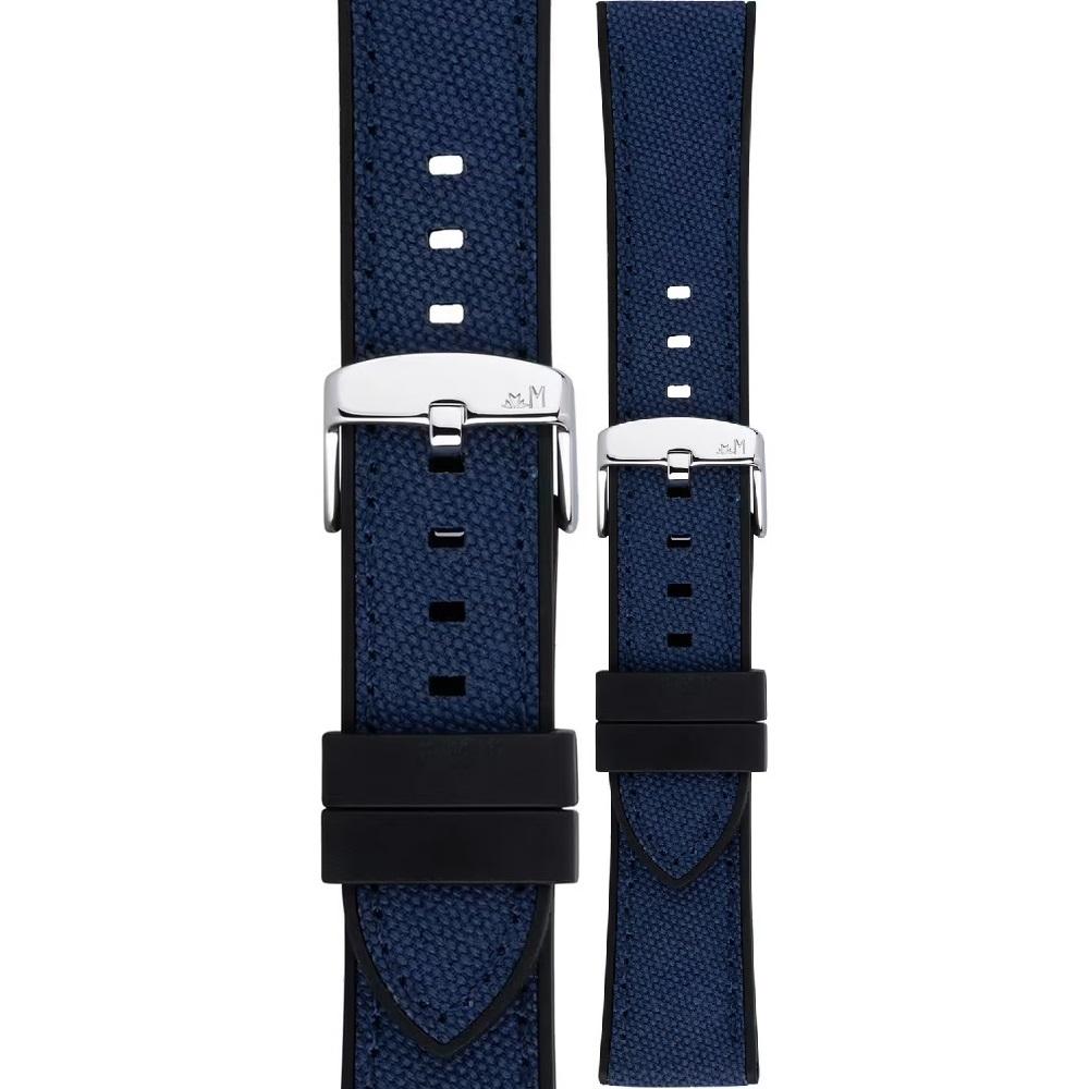 MORELLATO Stintino Water Resistant Watch Strap 22-20mm Black Rubber & Blue Fabric Silver Buckle A01X6082E35064CR22