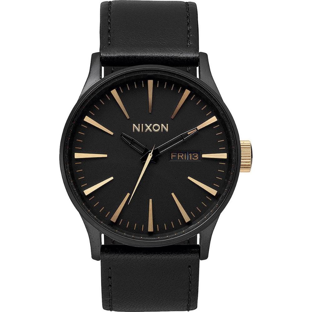 NIXON The Sentry Three Hands 42mm Black Stainless Steel Black Leather Strap A105-1041-00