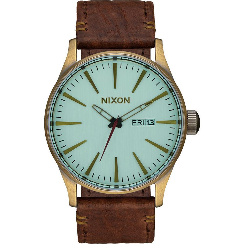 NIXON The Sentry Three Hands 42mm Gold Stainless Steel Brown Leather Strap A105-2243-00