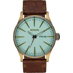 NIXON The Sentry Three Hands 42mm Gold Stainless Steel Brown Leather Strap A105-2243-00 - 4174